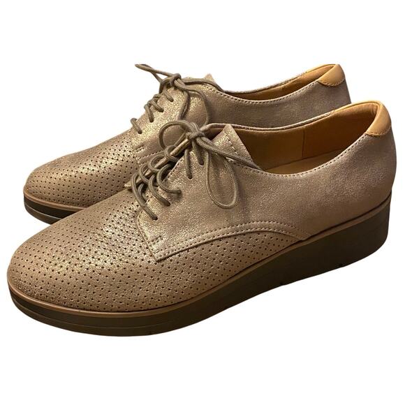 Clarks "Shaylin Lace Oxfords" Platinum, 10, Laced Up, Suede Leather, 1.5" Heel - Picture 5 of 10